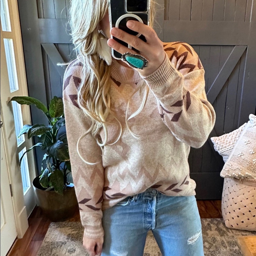 Christmas Holiday Reindeer Pullover Crew Neck Cotton Sweater Deer Western Boho - Picture 3 of 7